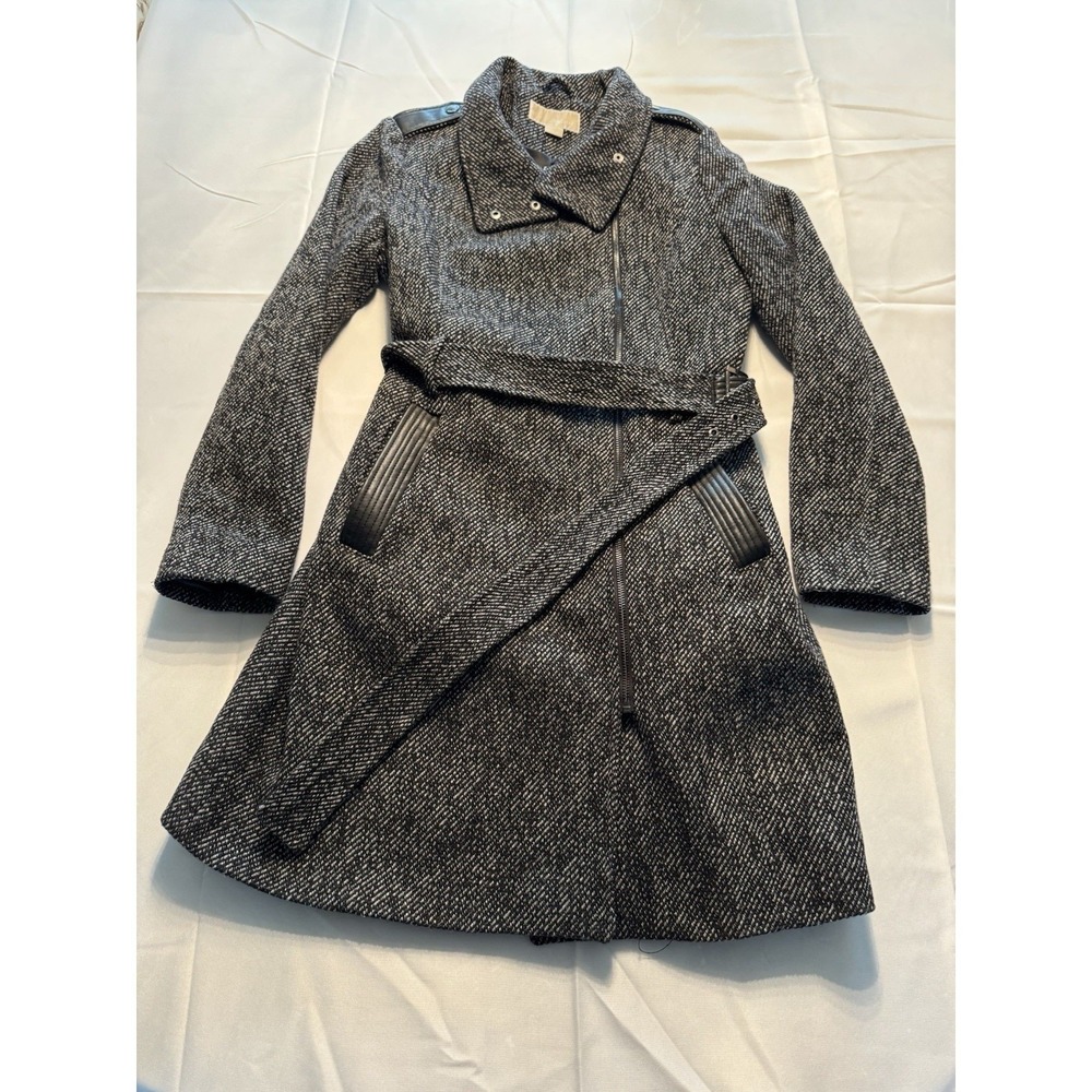 Michael Kors Wool Blend Womens Trench Coat. Jacket. Long Sleeve Black Sz M